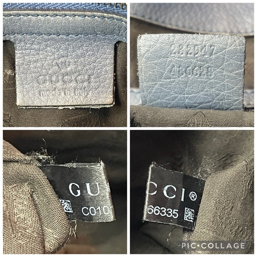 Gucci Guccissima Canvas & Sapphire Blue Leather Bamboo Large Shoulder Bag Tote - Picture 16 of 17